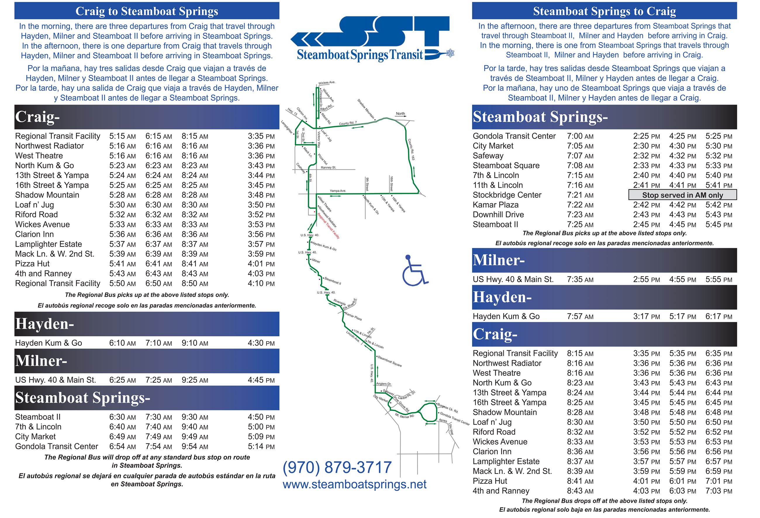 Regional Schedule Brochure outlining bus stops and times