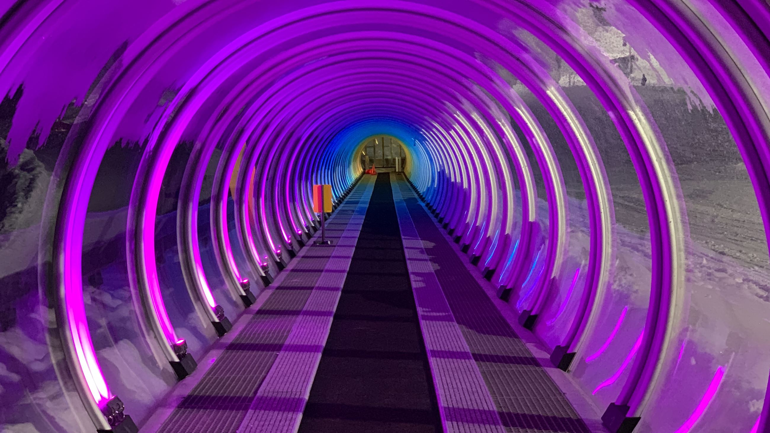 inside view of the covered magic carpet at night