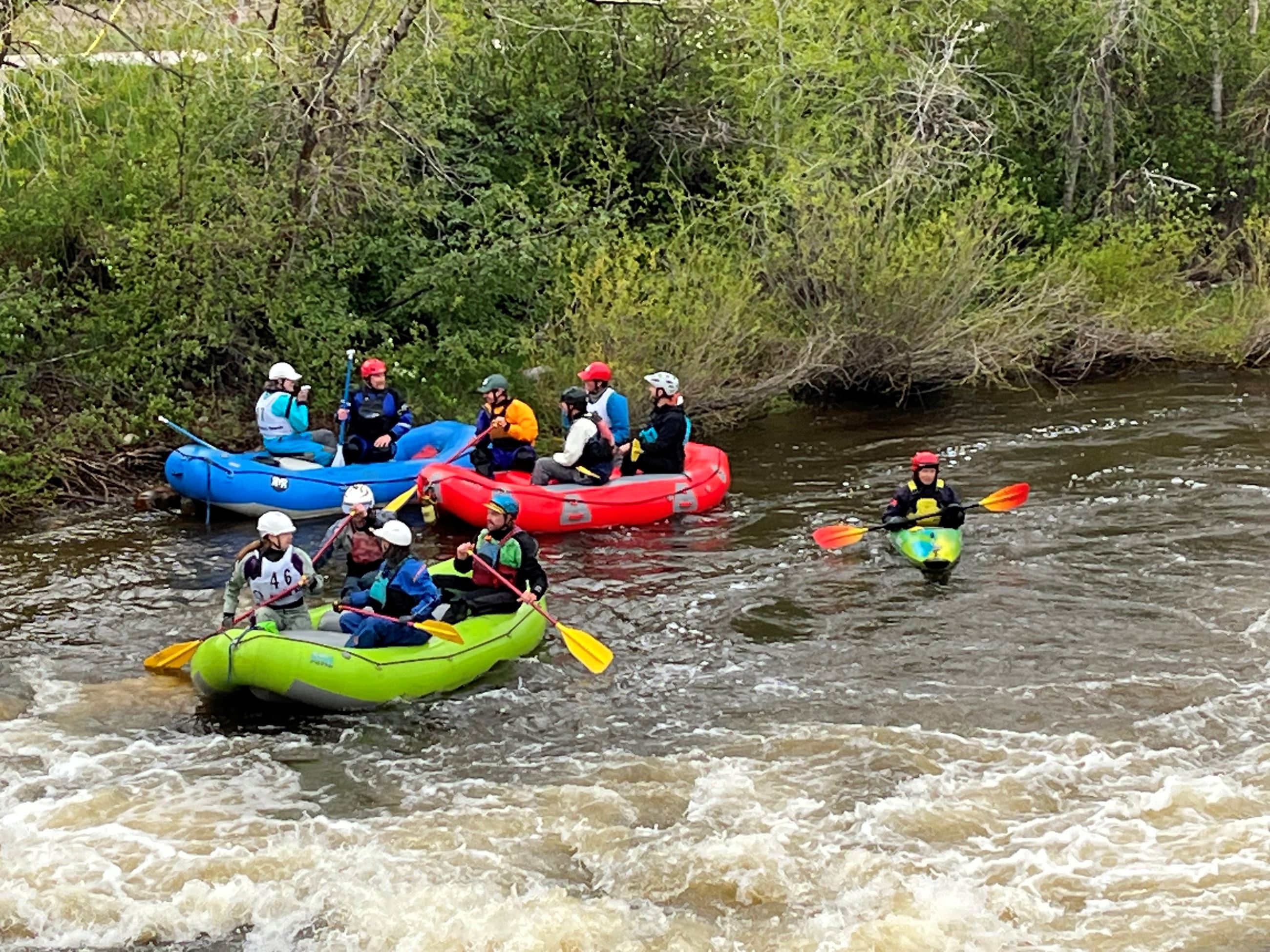 Rafters and kayakers on the Yampa River
